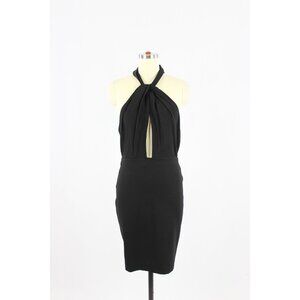 BEC & BRIDGE Black Draped Satin Twist Front Ponte Knit Sheath Dress, Size 6